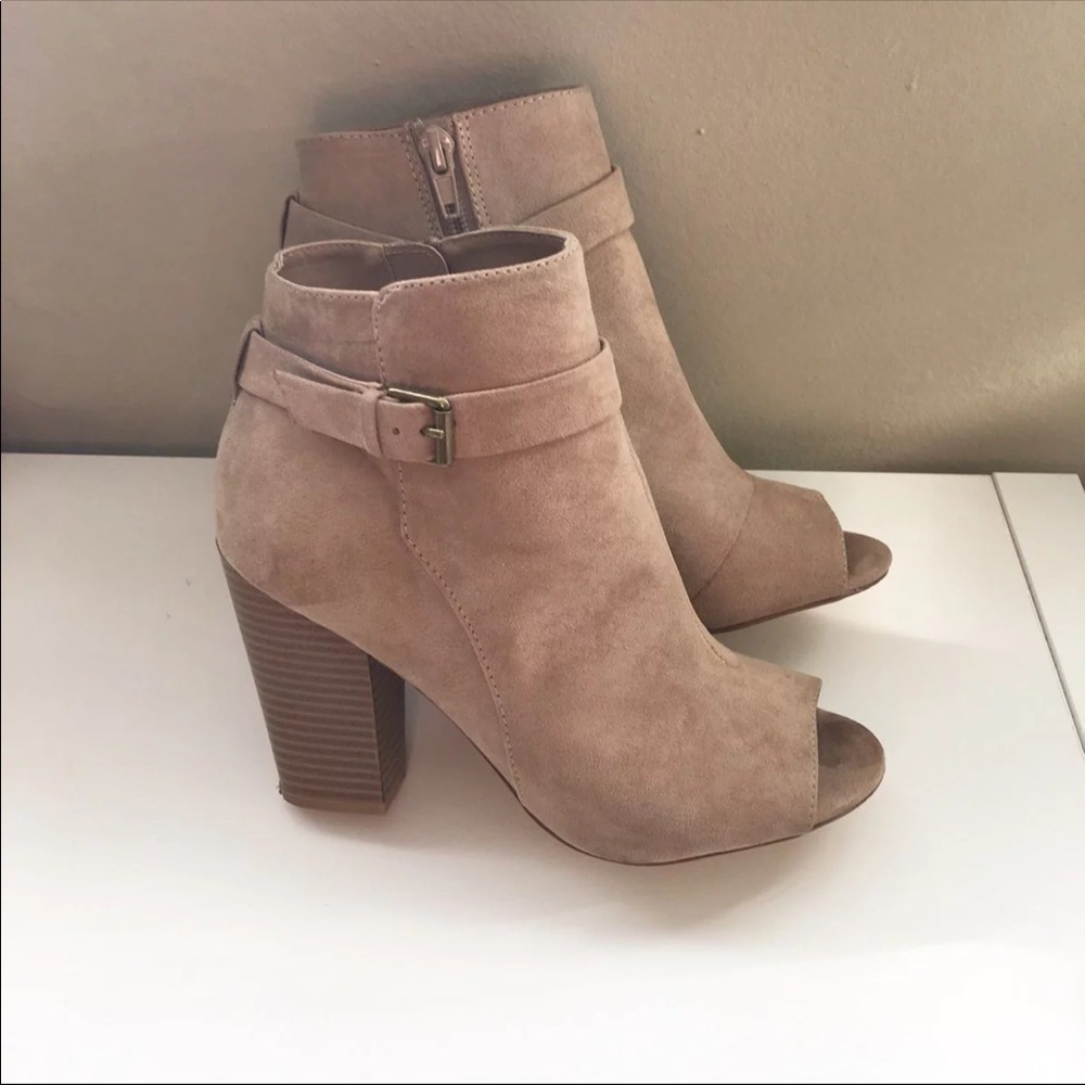 Faux Suede Open Toe Boots Beige Nude